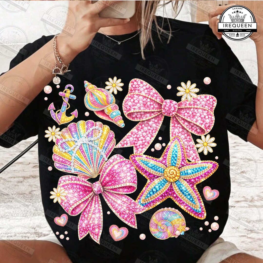 Floral Coquette Seashell Rhinestone Png, Summer Png, Seashell Mosaic ...