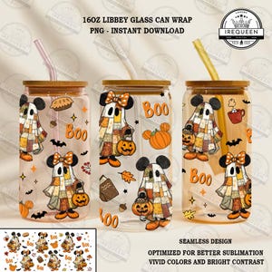 Cartoon Mouse Friends 16oz Glass Can Wrap Png, Halloween Cartoon Glass Can Wrap Png, Fall Vibes Png, Pumpkins Libbey Glass Can, Digital File