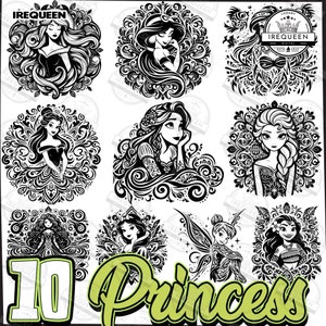 10+ Cartoon Princess Svg Bundle, Princess Cartoon Svg, Intricate Weeding Svg, Enchanted Rose Svg, Gift For Her, Princess Svg, Digital File