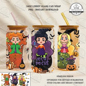 Halloween Movie Glass Can Wrap Png, Halloween Coffee Funny Movie 16 oz Glass Can Sublimation Design, Digital File