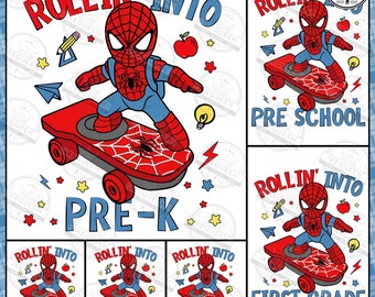 Rollin' Into School Png Bundle, Cartoon Kid Shirt Png, Back To School Png, First Day Of School Png, Superhero Movie School Png, Digital File