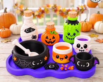 Cute Halloween Spooky Playset, 3D Printable Halloween Toy Set, Haunted Pretend Play Kit, 3MF STL File, 3D Download