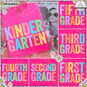 Preppy Back To School Floral Bundle Png, First Day Of School Designs, Retro Teacher Shirt Neon , Kindergarten To Third Grade, Digital File