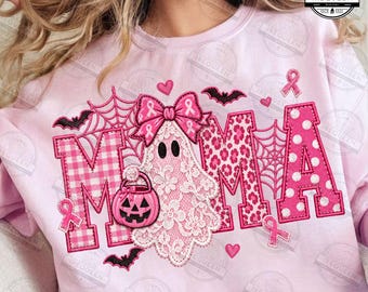 Faux Embroidered Spooky Mama Breast Cancer Png, Retro Breast Cancer Png, Halloween Pink Ghost Png, Spooky Season Png, Digital File