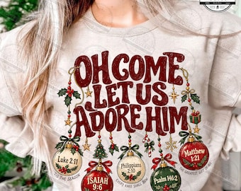 Oh Come Let Us Adore Him Png, Christmas Ornament Charms Png, Holiday Png, Vintage Christmas Jesus Png, Hand Drawn Png, Festive, Digital File