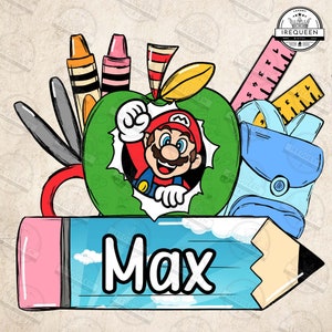 CUSTOM Name Kids Png, Back To School Png, Apple Pencil Png, Super Game Cartoon Png, Gamer Lover Png, Name Frame for School Png, Digital File