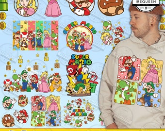 Plus de 30 ensembles PNG Super Game Bros, ensemble PNG drôle de bande dessinée, png design rétro, Super Friend Bros Png, princesse dessin animé png, fichier numérique