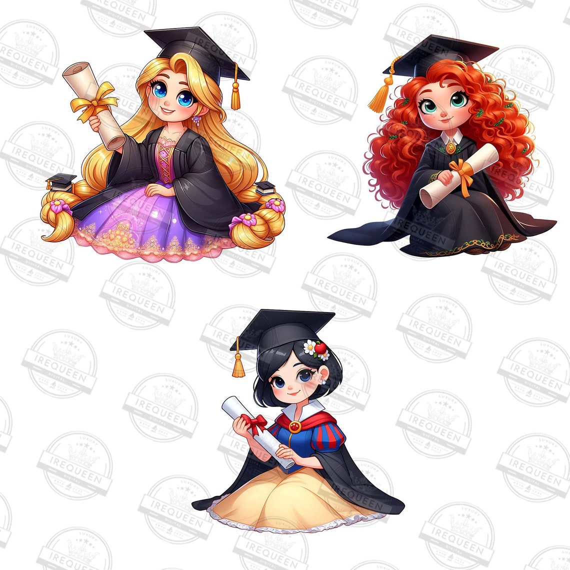 Phd Princess 6+ Cartoon Princess Graduation 2025 Png Bundle, Cartoon Graduate Png ...