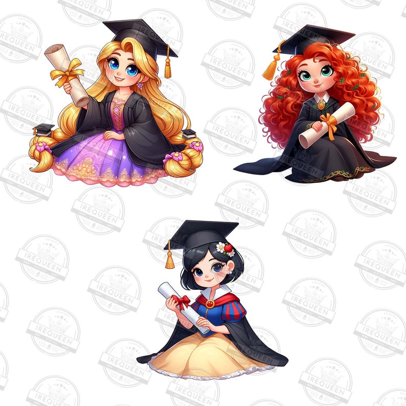 6+ Cartoon Princess Graduation 2025 Png Bundle, Cartoon Graduate Png ...