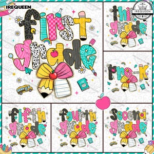 Preppy Back to School Floral Bundle, First Day Of School, School Png, Preppy School Png, First/Second/Third Grade, School Png, Digital File