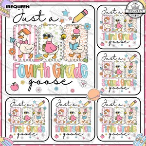 Back to School Silly Goose PNG Bundle, Coquette Teacher First Day of School Shirt, Preppy Floral, Pre-k 1st/2nd/3rd/4th Grade, Digital File