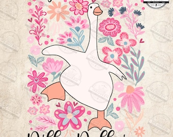 Förlåt att jag är sen, jag var Dilly Dallying Goose Png, Boho Floral Png, Preppy Girly Png, Blommig Gås PNG, Mama Goose Retro, Mama Png, Digital Fil