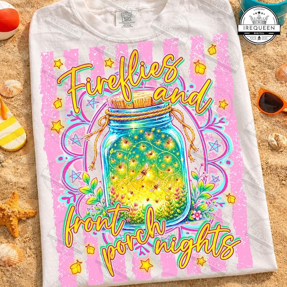 Striped Golden Fireflies in Mason Jar PNG, Cozy Summer Nights Quote Design, Warm Glow PNG, Rustic Floral Country Shirt Graphic, Digital File