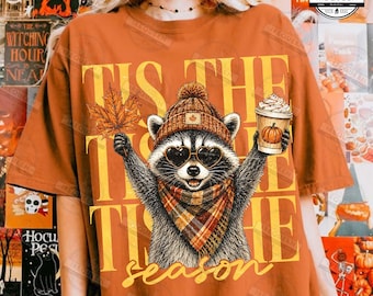 Retro Autumn Raccoon PNG, Funny Raccoon Pumpkin PNG, Cute Autumn Design, Fall Coffee Design, Fall Raccoon Pumpkin Png, Digital File