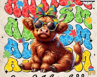 Autism Highland Cow Png, Retro Autism Png, Autism Puzzle Png, Autism Awareness Png, Speech Pathologist Png, Autism Ribbon Png, Digital File