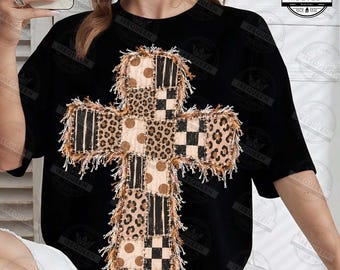 Faux Patchwork Cross Png, Christian Png, Religious Png, Vintage Jesus Png, Leopard Checkered Polka Dots Png, Aesthetic Png, Digital File
