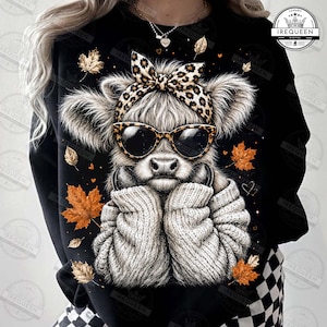 Mucca Highland autunnale preppy PNG, Mucca autunnale retrò PNG, Mucca Highland PNG, Mucca autunnale cotonata a mezzitoni PNG, Autunno western a mezzitoni, File digitale