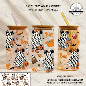 Cartoon Mouse Friends 16oz Glass Can Wrap Png, Fall Vibes Png, Halloween Pumpkins Libbey Glass Can, Cartoon Glass Can Wrap Png, Digital File