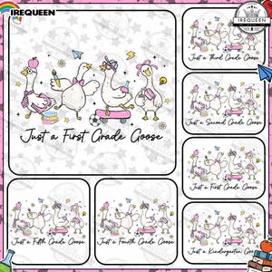 Back to School Goose PNG Bundle, Coquette Teacher First Day of School Shirt Design, Preppy Floral, Pre-k 1st/2nd/3rd/4th Grade, Digital File