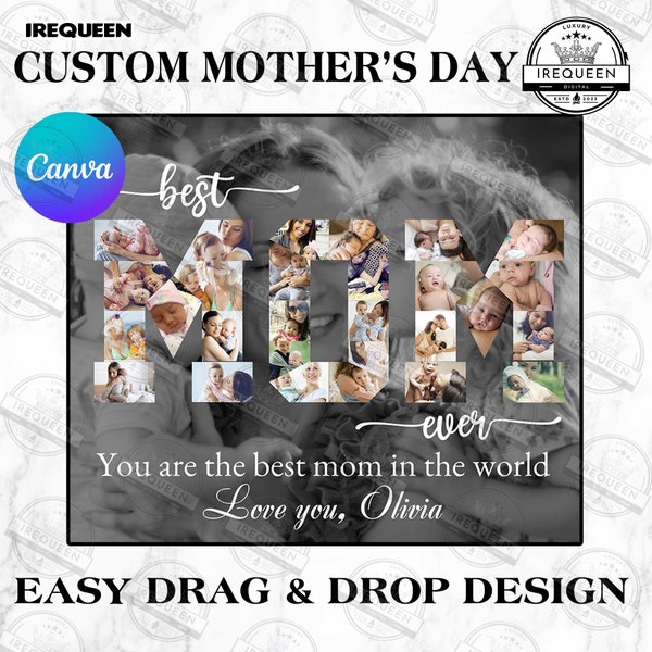 Mom Photo Collage, Custom Gift for Mom, Custom Photo Collage, Mom Photo Frame, Drag and Drop Canva Template, Mothers Day Gift, Digital File