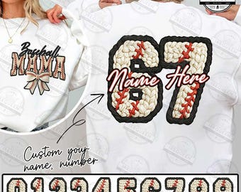 Faux Yarn Baseball Png, Custom Baseball Mom Png, Baseball Game Day Png, Custom Number Png, Baseball Mama Png, Digital File