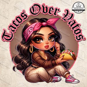 Tacos Over Vatos Chicana Png, San Valentino Chicana Png, Maglietta Latina Stile Chibi Png, San Valentino Chicano, San Valentino Latina, File Digitale