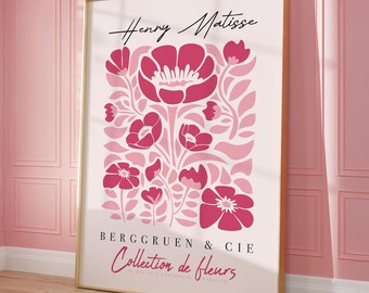 Pink Matisse Poster, Midcentury Modern Art, Minimalist Wall Art, Printable Poster, Floral Wall Art, Preppy Room Decor