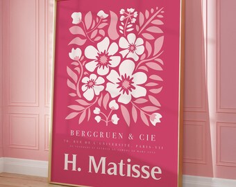 Pink Matisse Poster, Midcentury Modern Art, Minimalist Wall Art, Printable Poster, Floral Wall Art, Preppy Room Decor
