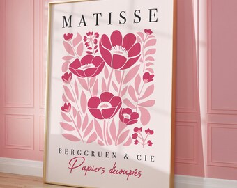 Pink Matisse Poster, Midcentury Modern Art, Minimalist Wall Art, Printable Poster, Floral Wall Art, Preppy Room Decor
