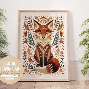 Tierdruck Fuchs, Skandinavische Wandkunst, Volkskunst Fuchs, Druckbares Poster, Nordische Wandkunst, Norwegische Kunst, Wohn- & Kinderzimmer