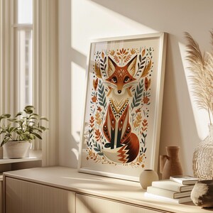 Tierdruck Fuchs, Skandinavische Wandkunst, Volkskunst Fuchs, Druckbares Poster, Nordische Wandkunst, Norwegische Kunst, Wohn- & Kinderzimmer