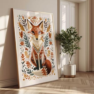 Tierdruck Fuchs, Skandinavische Wandkunst, Volkskunst Fuchs, Druckbares Poster, Nordische Wandkunst, Norwegische Kunst, Wohn- & Kinderzimmer