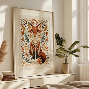 Tierdruck Fuchs, Skandinavische Wandkunst, Volkskunst Fuchs, Druckbares Poster, Nordische Wandkunst, Norwegische Kunst, Wohn- & Kinderzimmer