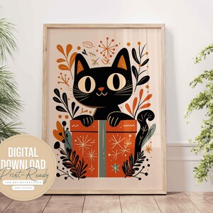 Black Cat Poster, Gift for Cat Lovers, Printable Poster, Cat Christmas Print, Scandinavian Art, Black Cat Print