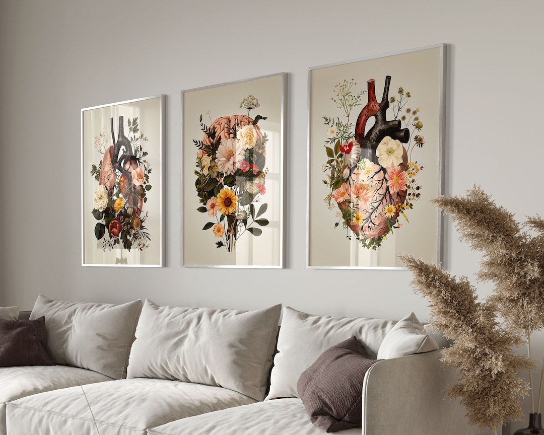 Botanical Heart Lungs Brain Poster Set, Anatomy Poster, Print-ready ...