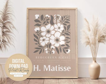 Matisse Druck Beige, Moderne Midcentury Kunst, Minimalistische Wandkunst, Druckbares Poster, Florale Wandkunst, Neutraler Boho Kunstdruck