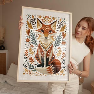 Tierdruck Fuchs, Skandinavische Wandkunst, Volkskunst Fuchs, Druckbares Poster, Nordische Wandkunst, Norwegische Kunst, Wohn- & Kinderzimmer