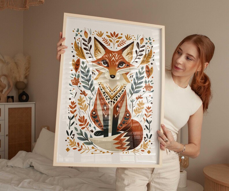 Tierdruck Fuchs, Skandinavische Wandkunst, Volkskunst Fuchs, Druckbares Poster, Nordische Wandkunst, Norwegische Kunst, Wohn- & Kinderzimmer