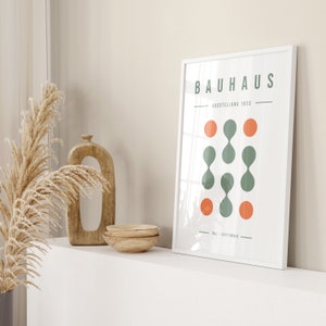 Pastell Grün & Retro Orange Bauhaus Ausstellung: 3er Set Poster - Druckfertige minimalistische Retro Wandkunst, moderne Mid Century Kunst, Geometrisch