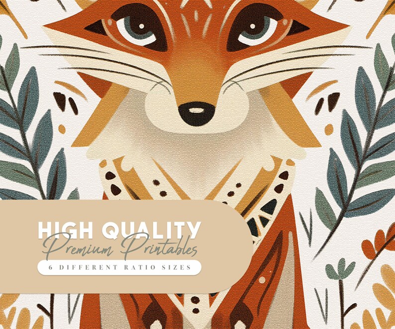 Tierdruck Fuchs, Skandinavische Wandkunst, Volkskunst Fuchs, Druckbares Poster, Nordische Wandkunst, Norwegische Kunst, Wohn- & Kinderzimmer