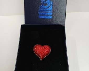 Salvador Dali Inspired Red Swarovski Crystal Heart Brooch, 1940s Style