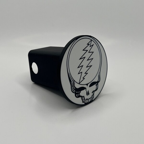 Grateful Dead SYF Hitch Cover, 3D Printed White & Black, Great gift for the Grateful Dead fan, Iconic Steal Your Face Truck Accessory
