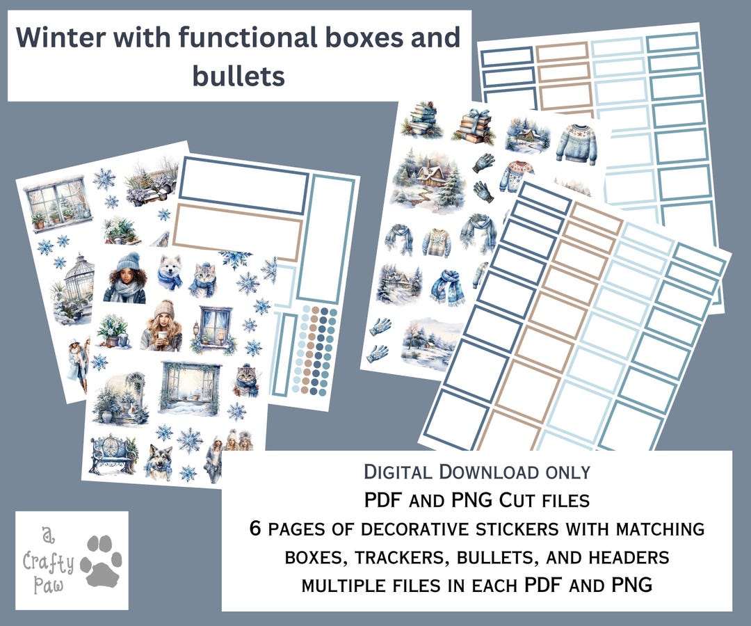 Winter Cozy Planner Sticker Kit | 6‑page Winter Stickers | Decorative ...