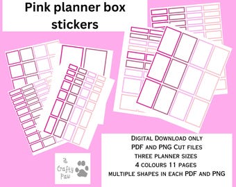 Pegatinas rosas para agenda: Cajas funcionales, varios tamaños (descarga digital PNG y PDF)