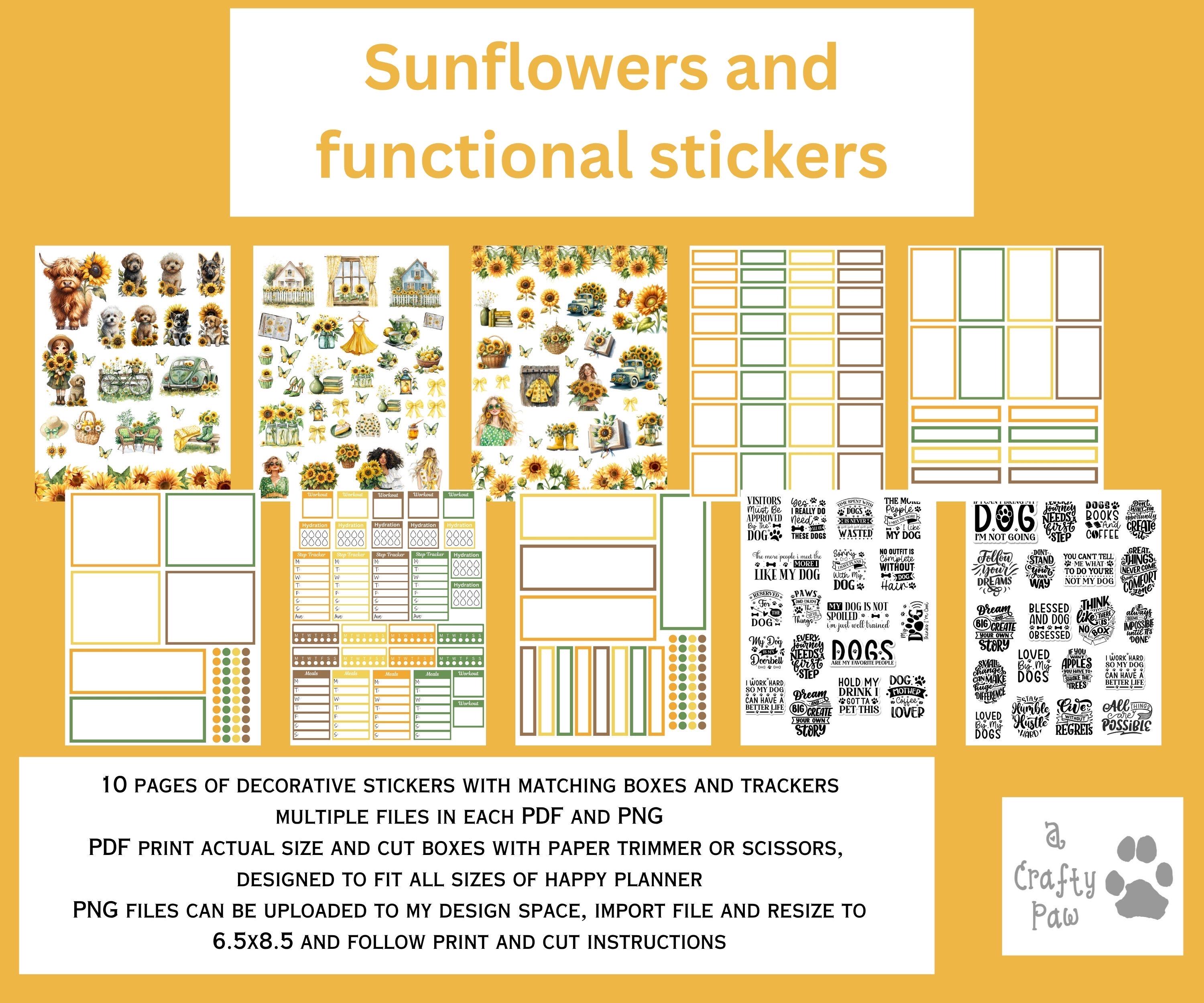Sunflower Summer Printable Planner Stickers – Bright Girls, Puppies ...