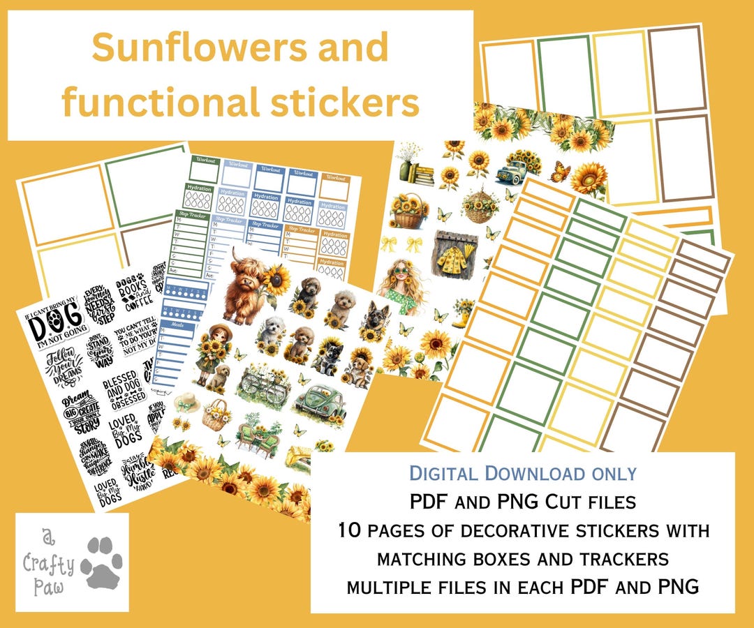 Sunflower Summer Printable Planner Stickers – Bright Girls, Puppies ...