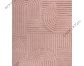 5x8 Pink Modern Hand Tufted Rug, Fine Woolen Oriental or Tufted Area Rug, Handmade Custom Rug For Home Decor. Item: IU-127, Made to Order.