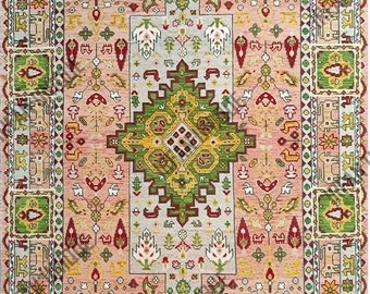 8x10 Turkish Oushak/Serapi Woolen Rug with peach & green Color Combo, Hand Knotted Woolen Carpets for Interior Décor,  Item: UH-45 -In Stock