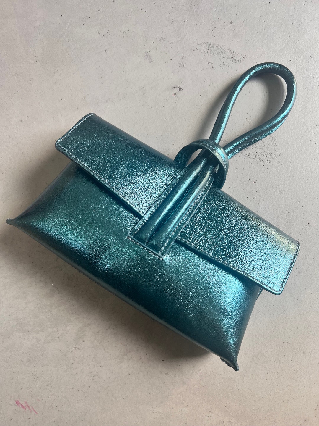 Leather Loop Handle Clutch Bag Etsy