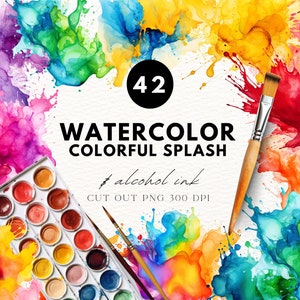 Bunte Farbspritzen, Aquarell abstrakt, abstrakte Cliparts, flüssige Tinte Clipart, Aquarell Texturen für Hintergründe, Alkohol Tinte Clipart